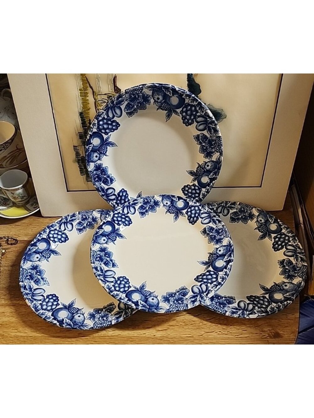 Libbey Tableware Eden Fruit & Berries Blue 9.25" Dinner Plates Rare Print - Picture 5 of 6